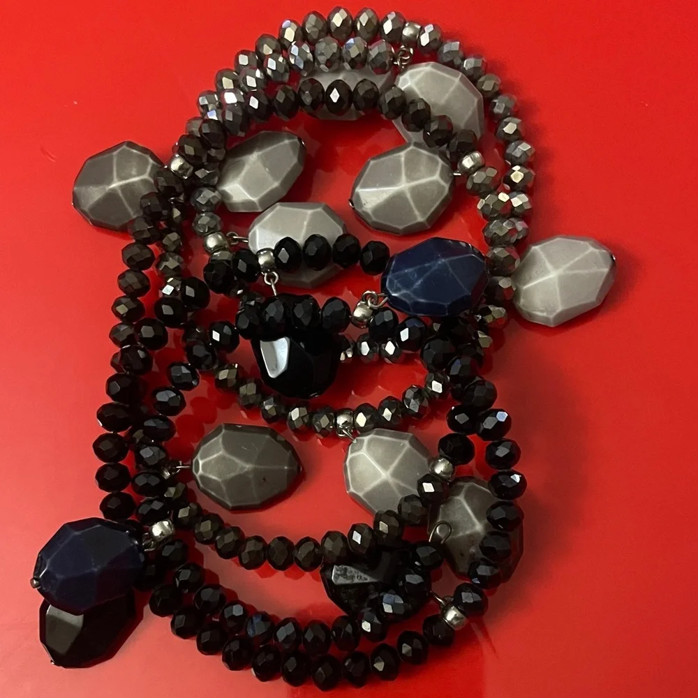 SASSY JONES Malia Black and Gray Beaded Wraparound Bracelet/Stack - Picture 4 of 4